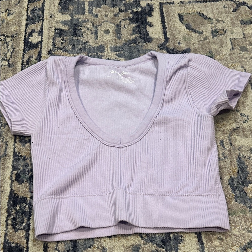 Garage Light Purple Ribbed V-Neck Crop Top
